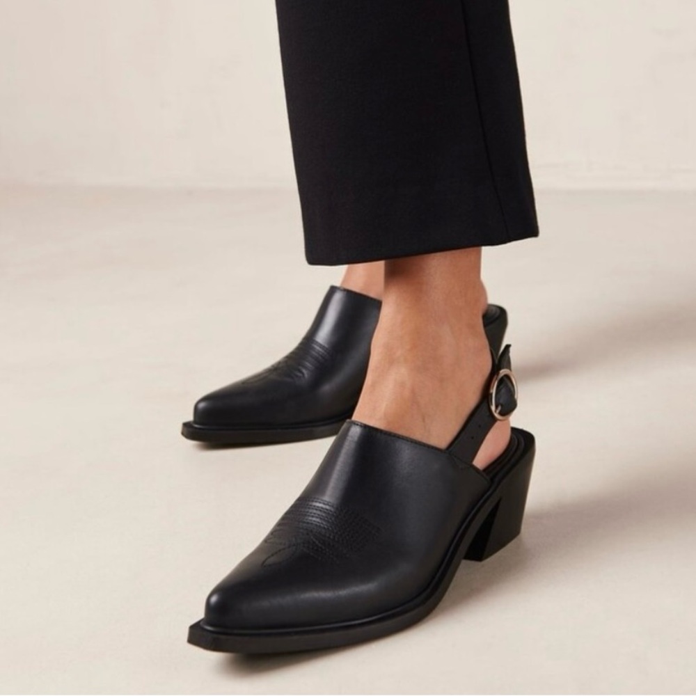 ALOHAS Jet Black Leather Mules